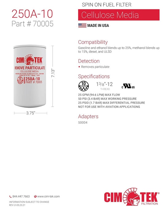 Cim-Tek 70005 10-Micron Particulate Fuel Filter - CIM250AE10