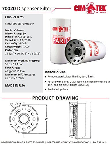 Cim-Tek 70020-6 800-30 Filter Particulate 1-1/2