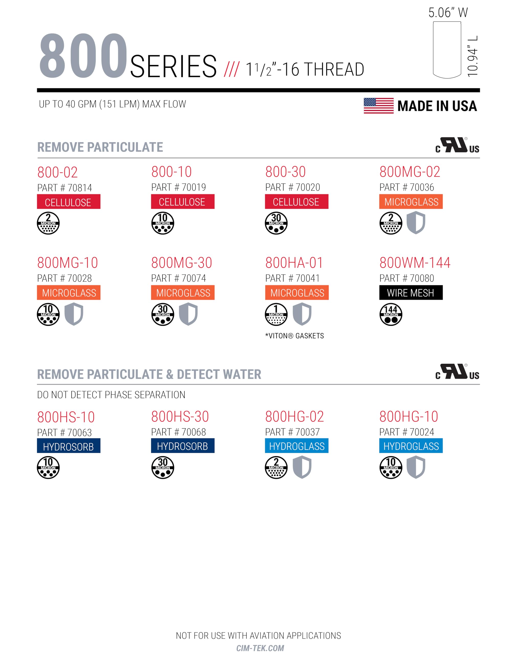Cim-Tek 70020-6 800-30 Filter Particulate 1-1/2